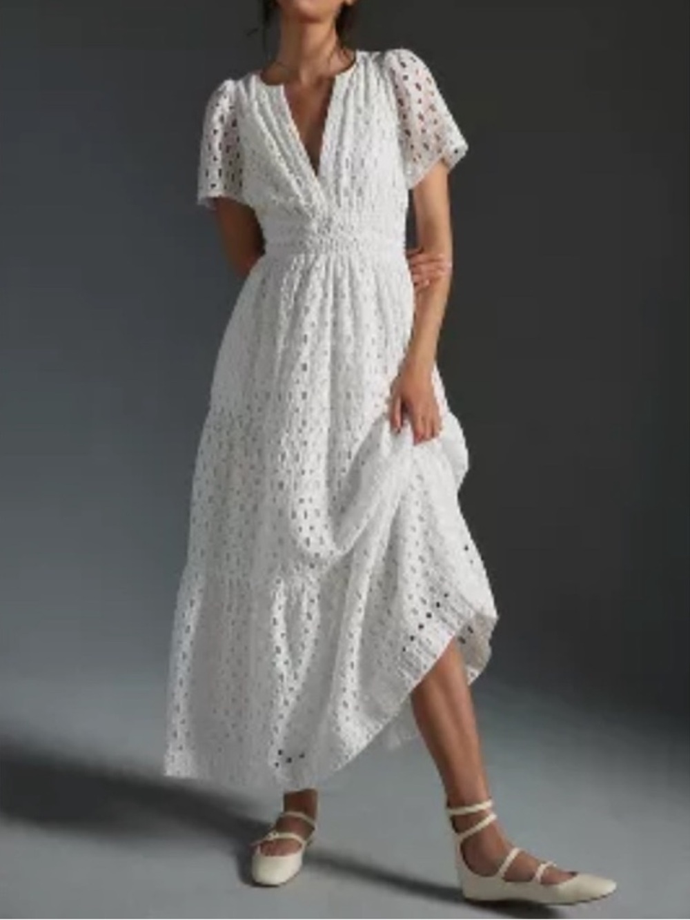Anthropologie The Somerset Short Sleeve Maxi Dress White Eyelet Edition Size XL - Picture 12 of 16